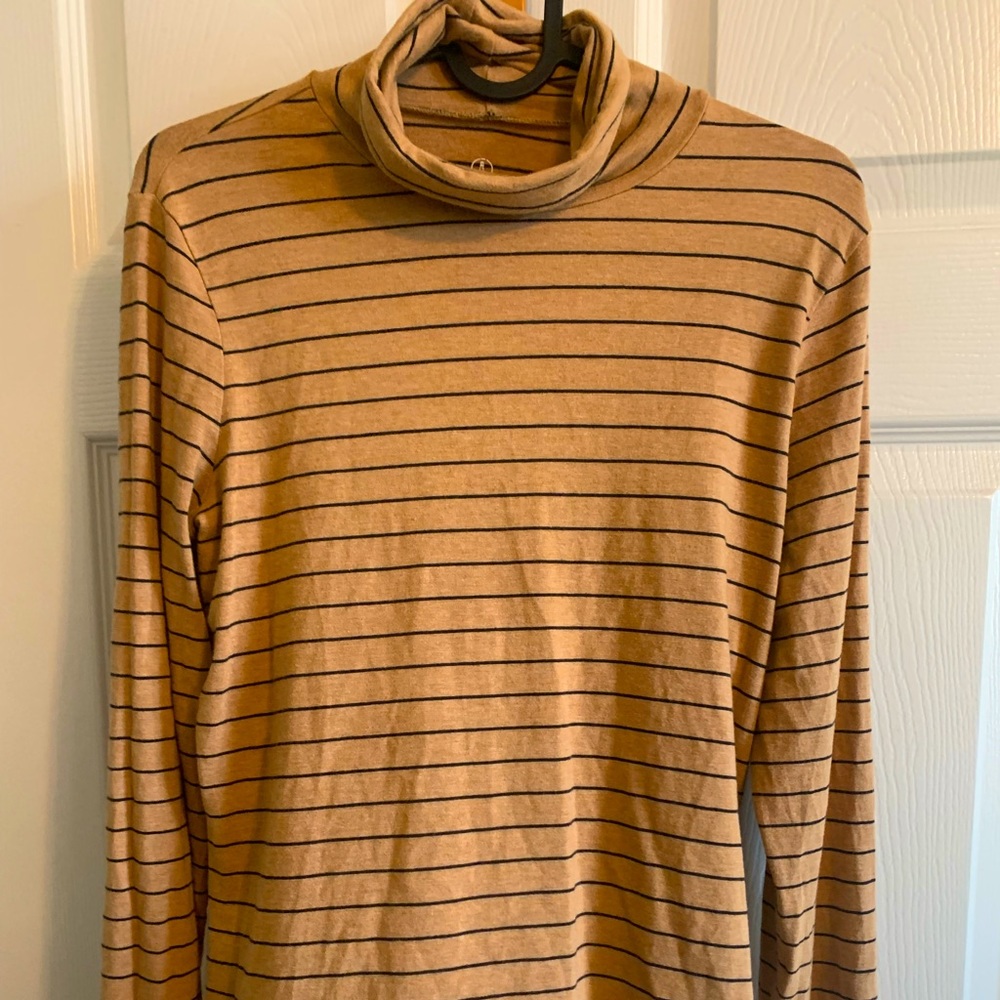 Lands End Striped Turtleneck Brown Tan Black Long Sleeve Top Size S EUC